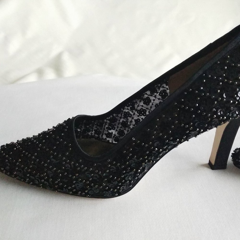 Ann Marino Black Mesh Shoes with Beads